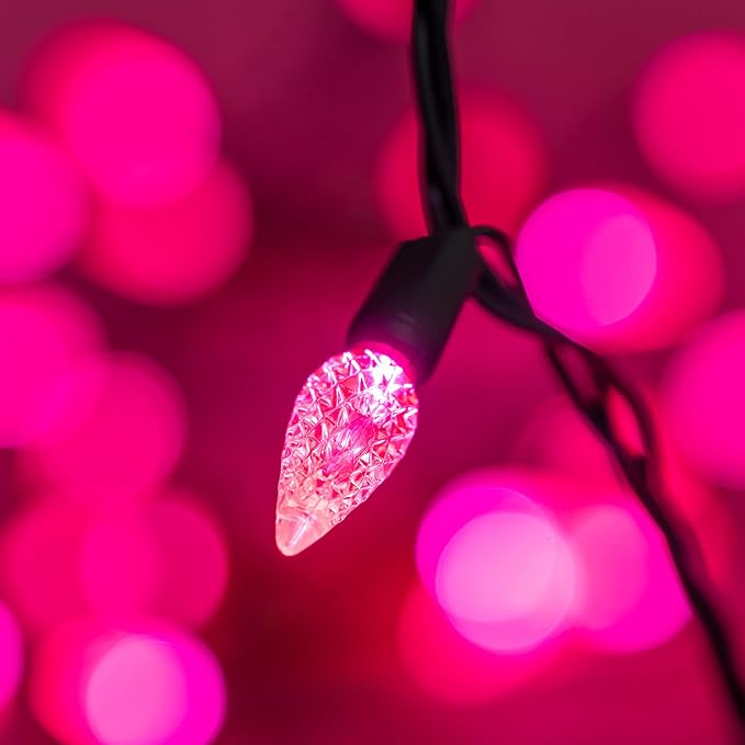 YULETIME Pink C6 Strawberry LED Christmas Lights, 33 ft 100 Count 4" Spacing One-Piece High Waterproof UL Certified String Light (Pink)