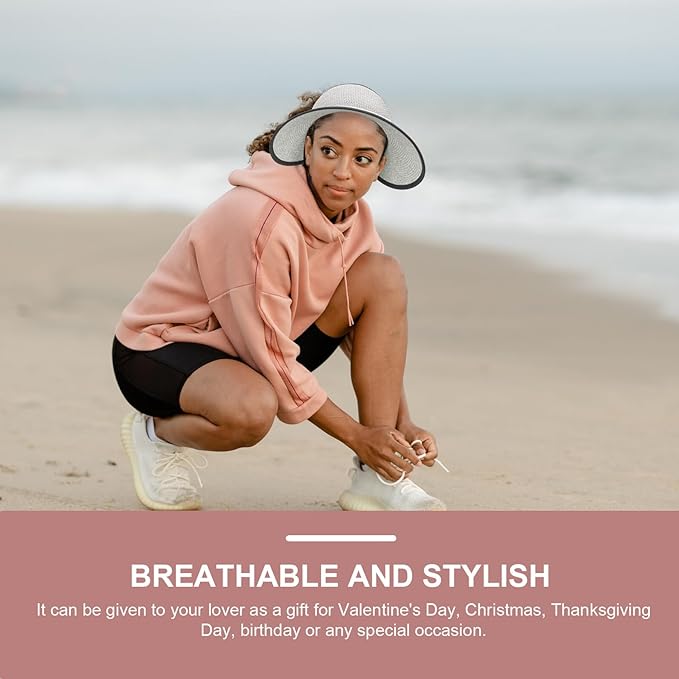 Wide Brim Woven Summer Straw Hat for Women Open-top Sunshade Beach Hat with Design Breathable Cooling Outdoor Sun Protection for Hiking Pool Fishing and Garden Activities