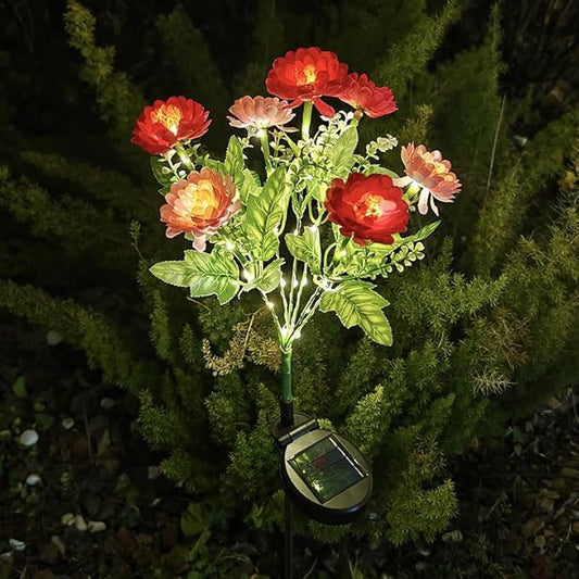 Garden Solar Lights Flowers, Automatic Lighting at Night, Waterproof Garden Decor for Yard Patio Pathway Lawn, Gardening Gifts for Women, Christmas Decoration, 7 Flowers (Snow Lotus - Red, 1)