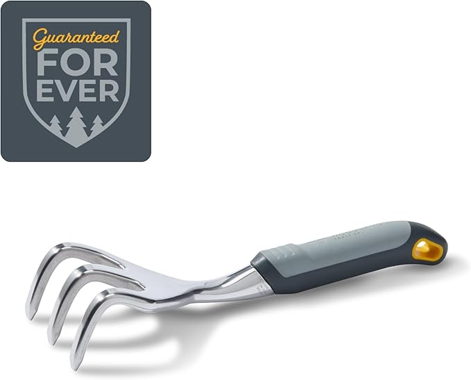 Woodland Tools Heavy Duty Hand Cultivator, 3-Prong Garden Claw Tiller Tool with Anodized Aluminum Head and Soft Ergonomic Grip, Manual Soil Cultivator for Weeding, Digging, and Breaking Up Dirt