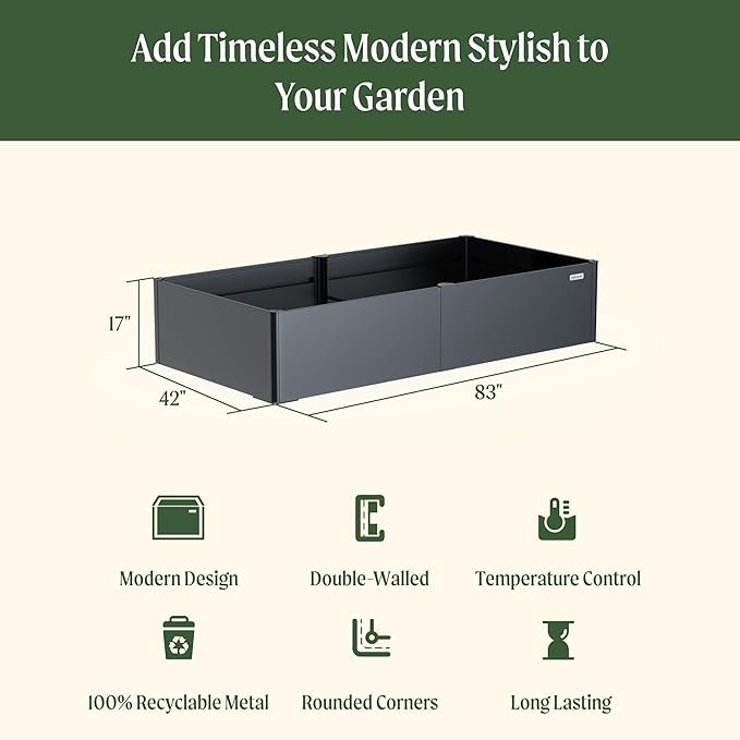 Vego garden Modern Raised Garden Bed 17" Tall 42" x 83" Heavy Large Metal Planter Box for Trees Plants Flowers Double-Walled Steel Planters for Commercial Residential Patio, Midnight Blue