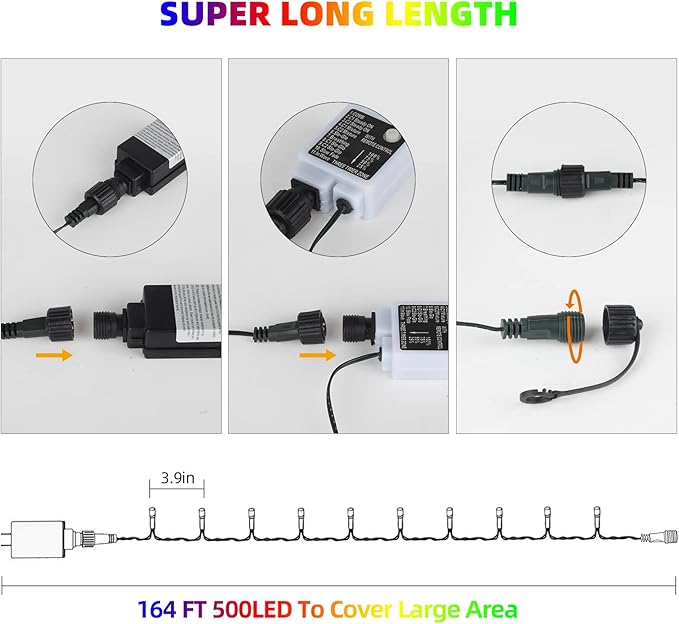 Chuya Christmas String Lights 500 Led Light Color Changing Warm White & Muticolor 11 Modes UL588 for Christmas Tree Lights Decoration Outdoor