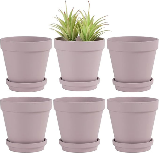 Yishang Large Terra Cotta Pots with Saucer- 6 Pack Large 6'' Terra Cotta Plant Pot with Drainage Hole, Flower Pot with Tray, Terracotta Pot for Indoor Outdoor Plant(Purplr)