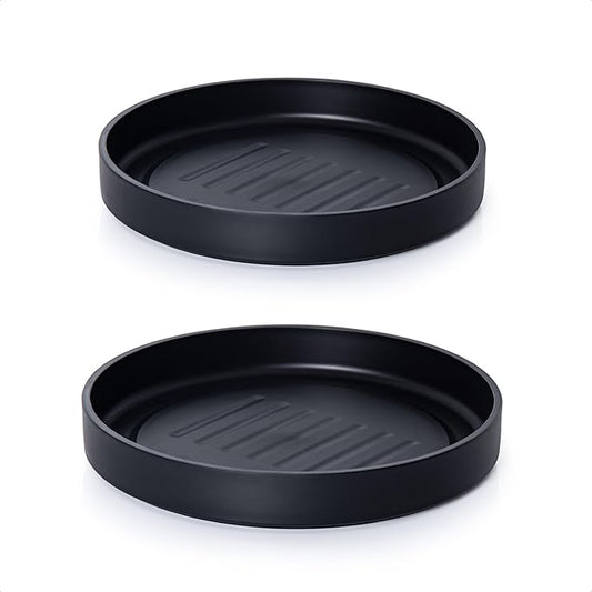 Phoenix Vine 10 Inch Plastic Plant Saucer Water Drip Tray, Heavy Sturdy Round Plant Drainage Tray for Indoors Outdoor, Set of 2, Matte Black, 21-TY-10B-2