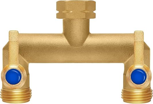 Brass Garden Hose Splitter, Garden Hose Splitter 2 Way Heavy Duty, Outdoor Hose Splitter, GHT 3/4 in. Female Inlet and 3 Way 3/4 in. Male Outlet for Regulating and Shutting Off Water Flow