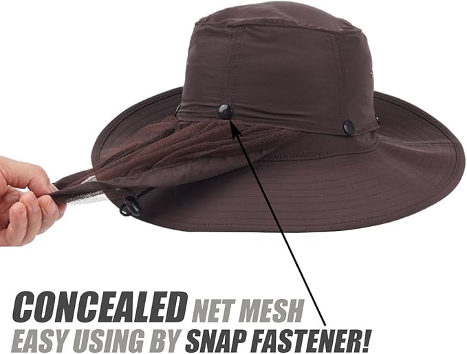 USHAKE Head Net Hat, Safari Hat Sun Hat Bucket Hat with Hidden Net Mesh