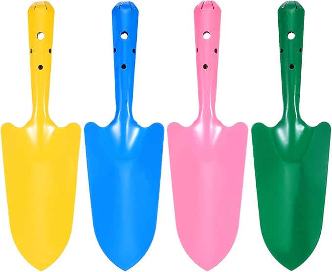 HARFINGTON 4pcs Mini Colorful Metal Hand Shovel 11" x 3" Digging Trowel Set Transplanting Garden Tools for Flower Soil Digging Planting Weeding Transplanting Garden, 4 Colors