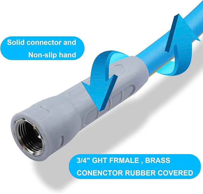 HQMPC Garden Hose 5/8 in. x 30 FT., Water Hose Heavy Duty Durable Material Water Hose with Solid Fittings with Spray Nozzle (BLUE)