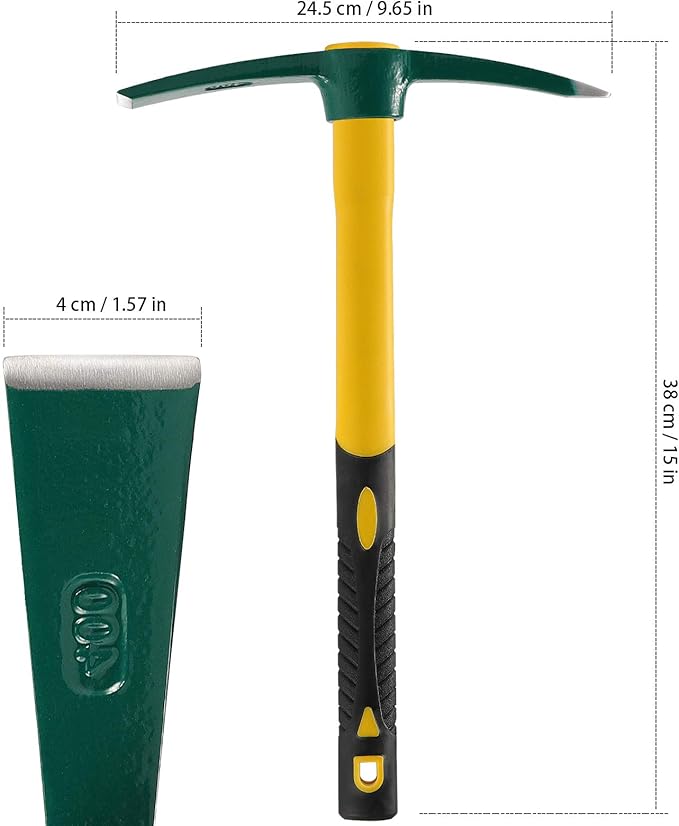 KEILEOHO 15 Inches Pick Mattock Hoe, Forged Weeding Garden Pick Axe with Rubber Handle, Weeding Mattock Hoe for Gardening, Loosening Soil, Camping, Planting Vegetables and Fruits