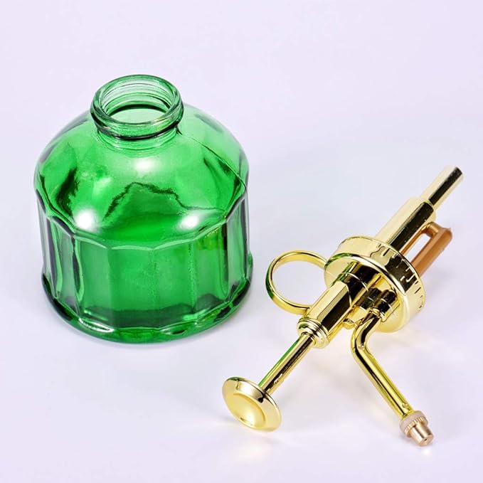 Glass Plant Mister Spray Bottle, 6.5" Green Glass Water Spray Bottle with Gold Top Pump Small Watering Can, Small Plant Sprayer Mister for Indoor Outdoor House Plant, Green+Gold (Green+Gold B)