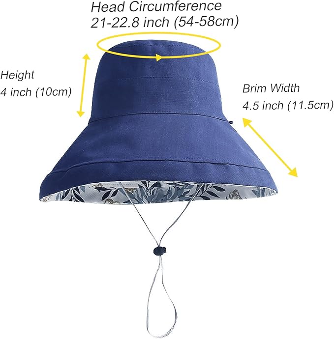 Women Wide Brim Sun Hats Metal Wired Edge Summer UV Protection Beach Fishing Hat for Hiking Garden Travel Chin Strap