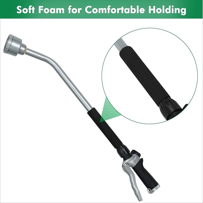 RESTMO Long Watering Wand, 24 Inches Gentle Soft Full Shower Sprayer Wand with Flow Control, Heavy Duty Metal Hose Wand for Hanging Baskets, Shrubs, Plants, Flowers, Garden and Lawn, Black