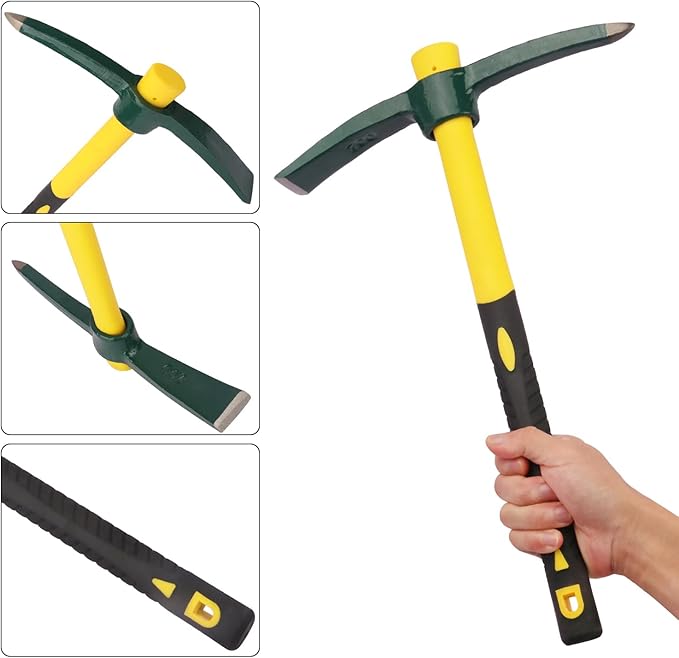4 Pack 15 Inch Mattock Hoe, Steel Forged Pickaxe with Fiberglass Handle, Weeding Pick Axe, Hand Digging Mattock for Camping, Prospecting, Weeding