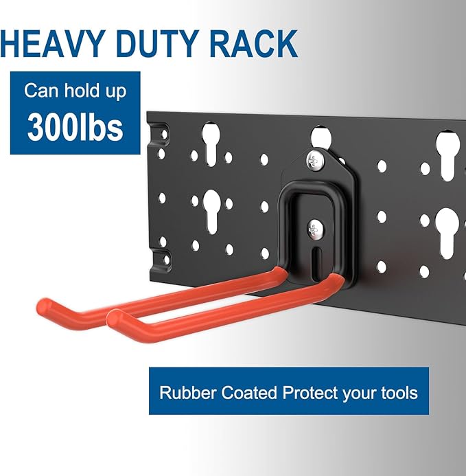 Wallmaster Wall Mount Garage Organizer Tool Storage Rack, Heavy Duty Folding Chair Hangers with 8 Adjustable Hooks, 48-inch Tracks, Max Load 300lbs