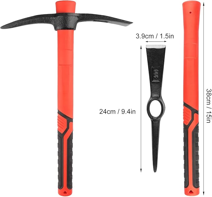 3 PCS 15 Inch Pick Mattock Hoe, Forged Weeding Garden Pick Axe with Fiberglass Handle, Pick Mattock Hoe for Loosening Soil, Gardening, Camping