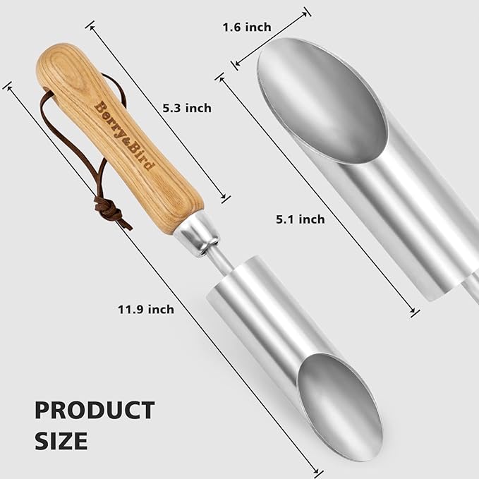 Berry&Bird Bulb Planter Tool, 12" Garden Bulb Transplanter Tool, Stainless Steel Manual Hole Digger with Wooden Handle, Transplanting Agricultural Dibble Tool for Seed Planting & Flower Planter