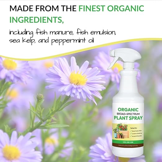Organic Broad Spectrum Plant Spray - Liquid Plant Food in a Spray Bottle (Foliar Fertilizer) | Use on All Outdoor Plants Including: Vegetables, Herbs & Flowers | No Mixing Required (32oz)