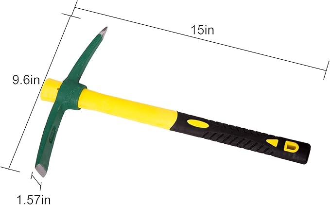 2 Packs 15 Inch Pick Mattock Hoe, KINJOEK 1.5Lbs Forged Weeding Garden Pick Axe with Fiberglass Handle for Digging Loosening Soil, Gardening, Camping or Prospecting