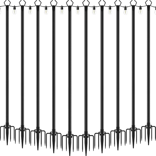 10 Pack String Light Poles,Metal Poles for Hanging Outdoor Light Strings,7 Pack 10 FT Light Poles Stand for Outside Garden,Patio,Wedding,Backyard,Deck,Party