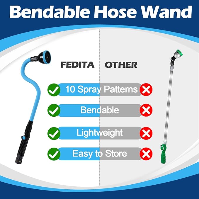 Tesony Watering Wand, 29" Bendable Garden Hose Wand with 10 Adjustable Spray Patterns, Water Sprayer Wand with Thumb Control Shut Off Valve, Quick Connector, Great for Hanging Baskets, Watering Plants