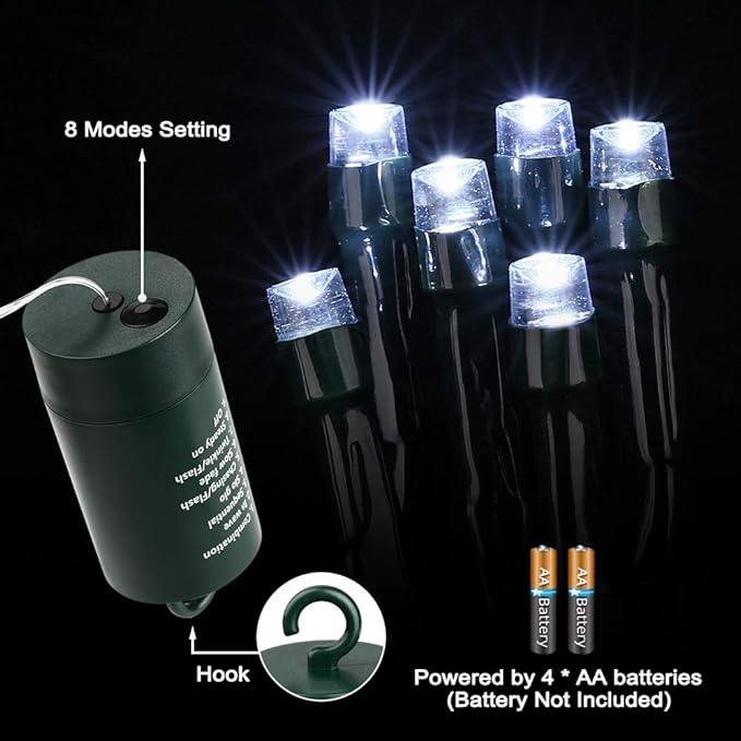 LYHOPE Christmas Lights, 200 LED 72ft 8 Modes Battery Operated Waterproof Fairy Christmas String Lights for Outdoor & Indoor, Patio, Lawn, Landscape, Garden, Wedding, Holiday (Cool White)