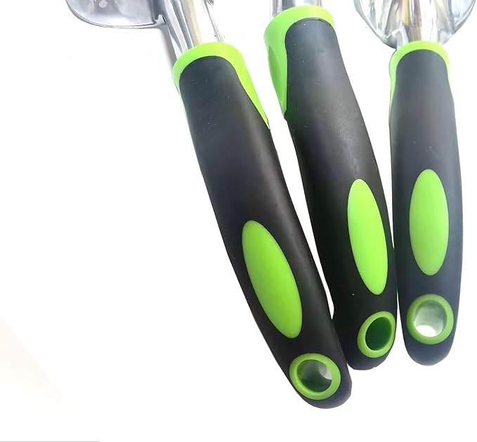 Garden Tool Set 3 Piece Gardening Tool with Rubber Non-Slip Handle, Heavy Duty Trowel Transplant Hand Rake Gardening Kit Lawn Garden Gifts