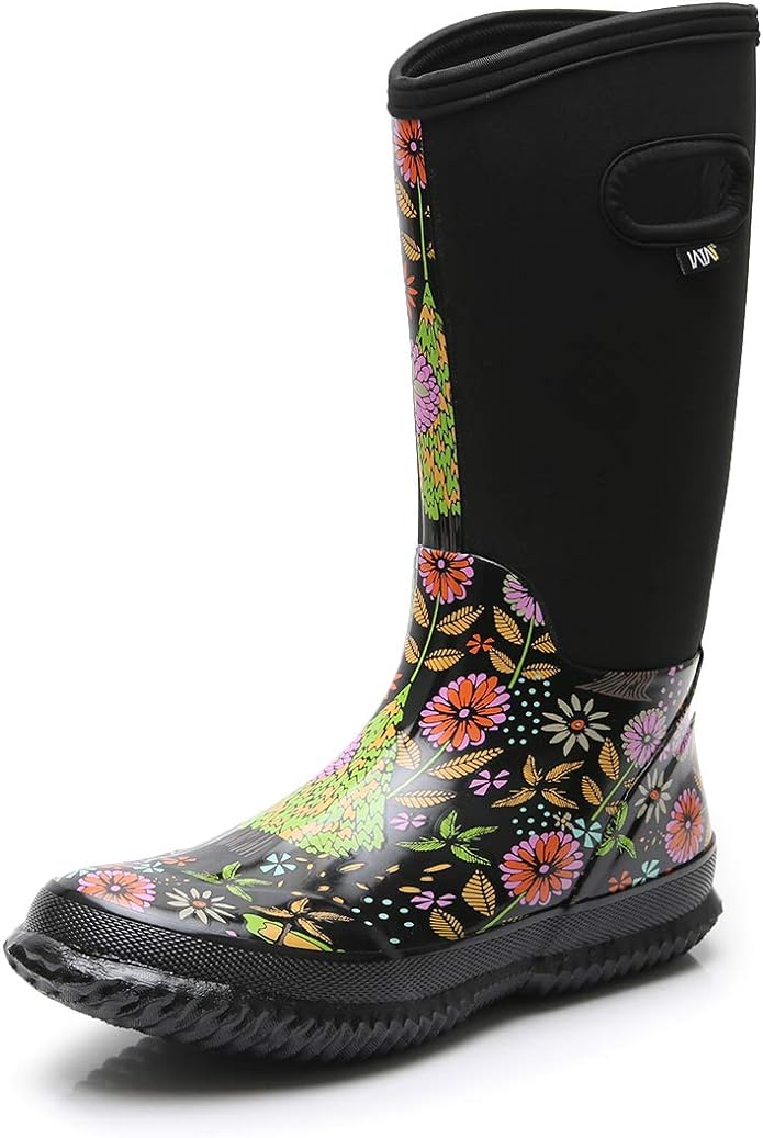 WTW Mid Calf Rain Boots for Women - Waterproof Insulated Neoprene Mud Boots Outdoor Hunting Garden Boots