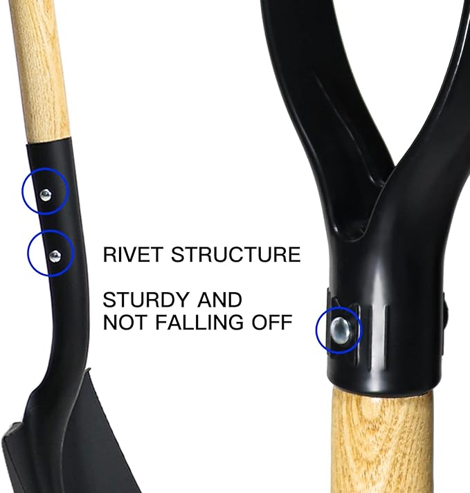 41 Inch Round Point Shovel for Digging,Heavy Duty Garden Shovel with D-Handle,Wooden Handle,Ideal for Gardening,Landscaping,Beach,and Snow Removal