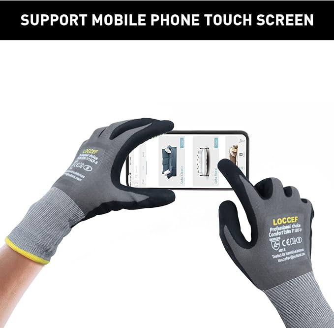 LOCCEF Safety Work Gloves MicroFoam Nitrile Coated-6 Pairs,Endurance Seamless Knit Nylon,Dots on palm,Tacky Dot Grip Gloves