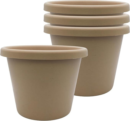 The HC Companies Classic Round Plastic Plant Pot w/Rolled Rim - Lightweight & UV Resistant Flower Pot for Herbs & More - Outdoor & Indoor Plant Pots w/Drainage (8.5 inch Sandstone, Pack of 4)