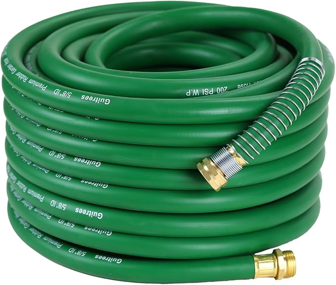 90FT 5/8 Heavy Duty Rubber Garden Hose - 200psi Working, 1000psi Burst - Hot/Cold Water - Five-Layered Braiding for Durability - Versatile for Gardening, Agriculture, Construction(Green)