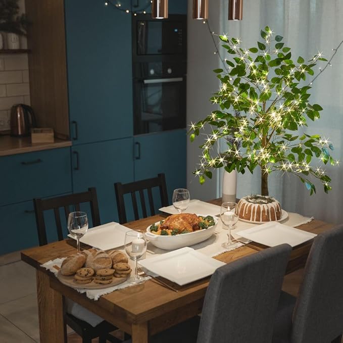 BAOLITVINE Artificial Ficus Silk Tree with Lights 4FT, Lighted Plant Tree with 140 LED Fairy Lights for Home Living Room Spring Summer Decoration