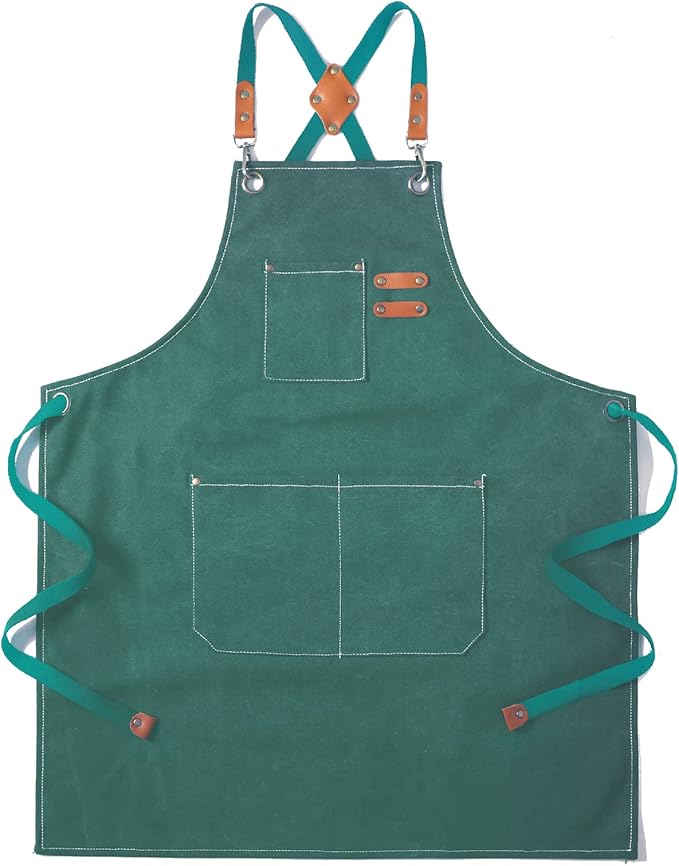 Tosewever Canvas Cross Back Chef Cotton Aprons for Men Women with Large Pockets