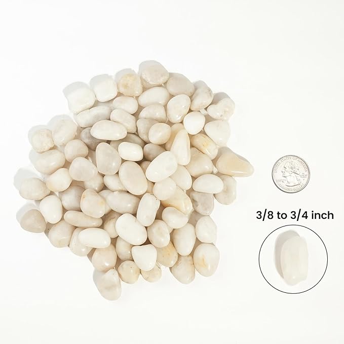 Stonecreek 24 LBS River Rocks (2 x 12 LBS Bags) – Natural Polished Decorative Pebbles, Garden Landscaping Stones for Planters, Vase Fillers, Succulent Pots, Fish Tanks & Terrariums, White Medium