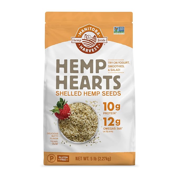 Hemp Seeds, 5 lb, 10g Plant Based Protein and 12g Omega 3 & 6 per Serving, Perfect for smoothies, yogurt & salad, Non-GMO, Vegan, Keto, Paleo, Gluten Free, Manitoba Harvest