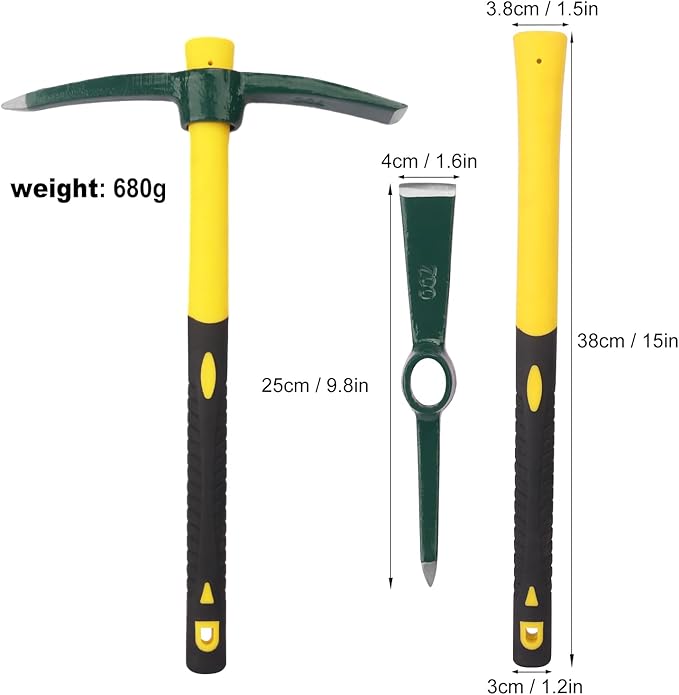 2 Packs 15 Inch Gardening Pickaxe, Forged Steel Mattock Hoe, Dual Head Mattock Weeding Hoe for Cultivating Garden, Yard, Planting, Prospecting, Camping