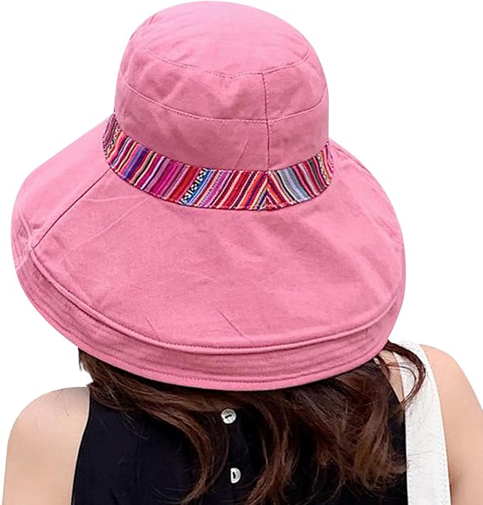 Women Wide Brim Sun Hats Metal Wired Edge Summer UV Protection Beach Fishing Hat for Hiking Garden Travel Chin Strap