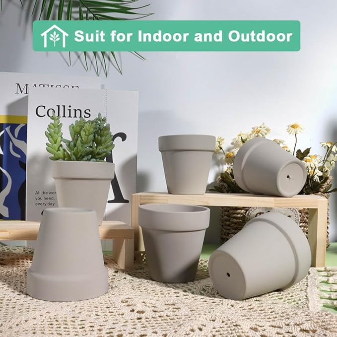 vensovo 3 Inch Grey Terra Cotta & Terracotta Pots with Drainage - 20 Pack Clay Flowerpots, Succulent Nursery Planter Great for Plants, Crafts, Wedding Favor