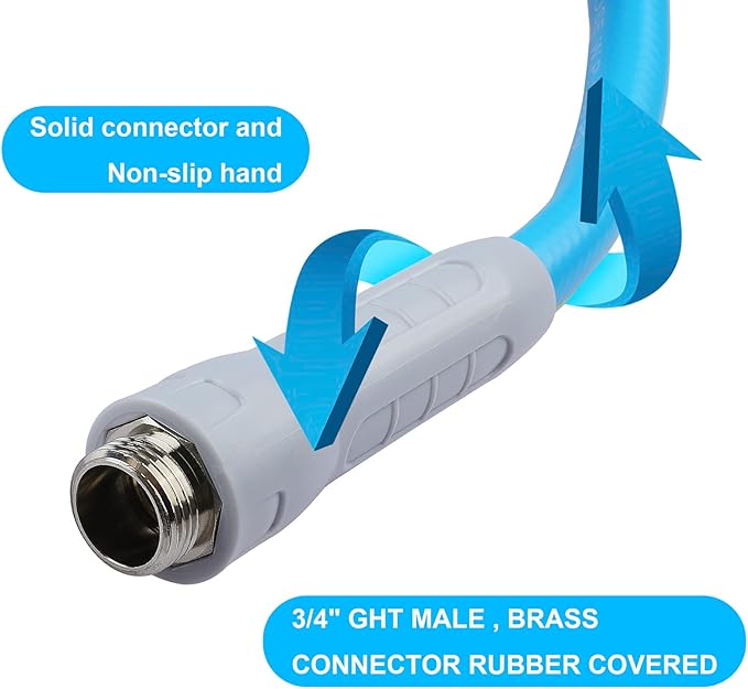 HQMPC Garden Hose 5/8 in. x 30 FT., Water Hose Heavy Duty Durable Material Water Hose with Solid Fittings with Spray Nozzle (BLUE)