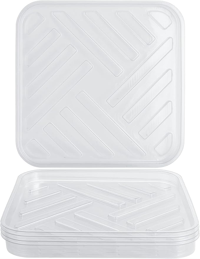 Idyllize 5 Pack 11 Inch of Plastic Plant Saucer, Square Clear Drip Trays for Indoors & Outdoor Plants, Durable Thick Saucer for Flower Pot (11")