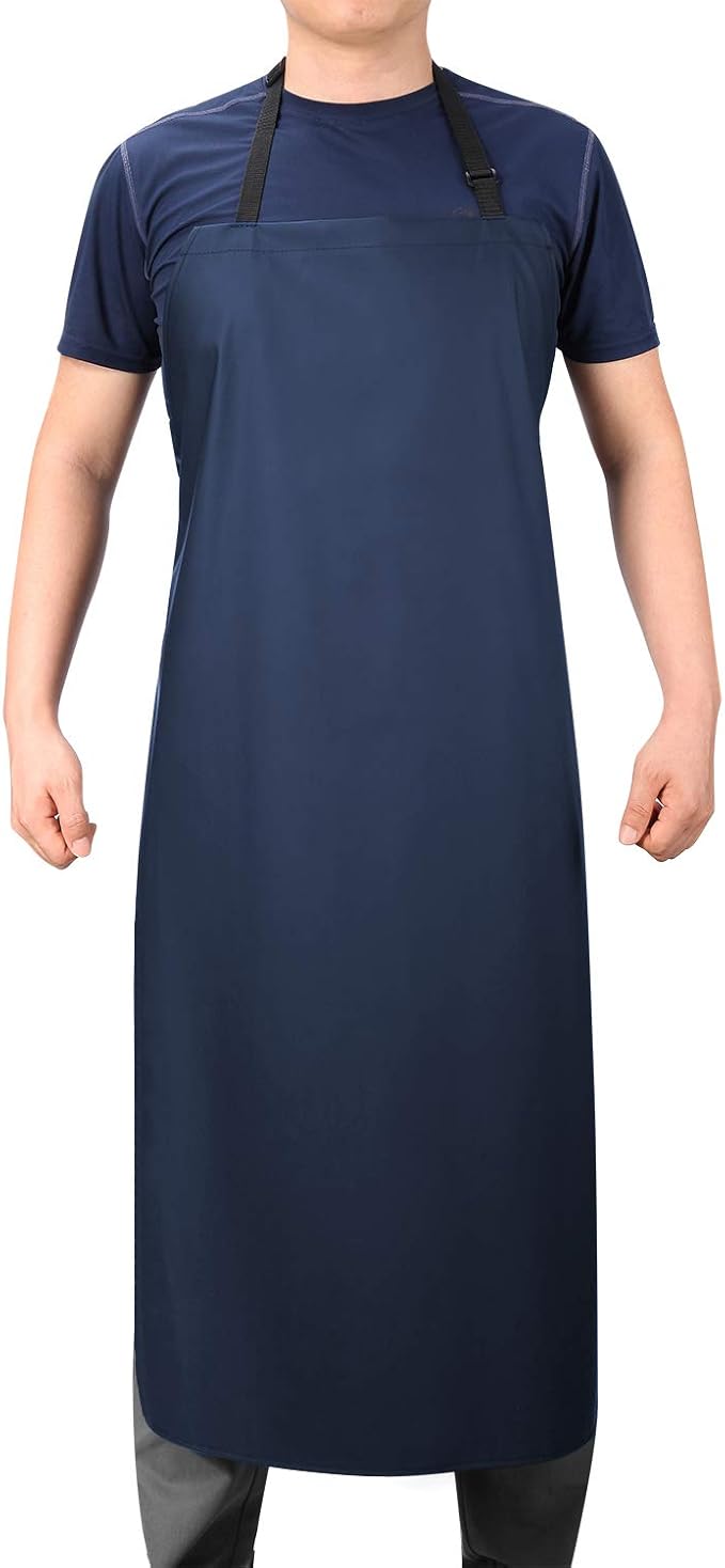 VWELL Waterproof PVC Apron, 41.5'' Long, Blue, Unisex Adult, Kitchen Cooking Work Apron