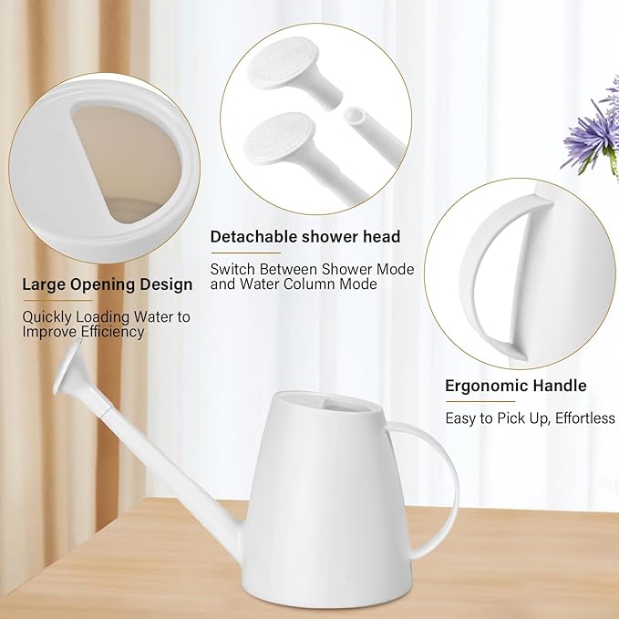 Plant Watering Can - for Home Plant Garden - 1/2 Gallon - White