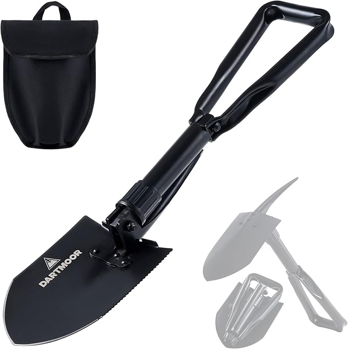 24" Larger Folding Shovel, High Carbon Steel Collapsible Shovel for Camping, Hiking, Digging, Backpacking, Sawing, Car Emergency, Portable Lightweight Survival Snow Shovel, Entrenching Tool