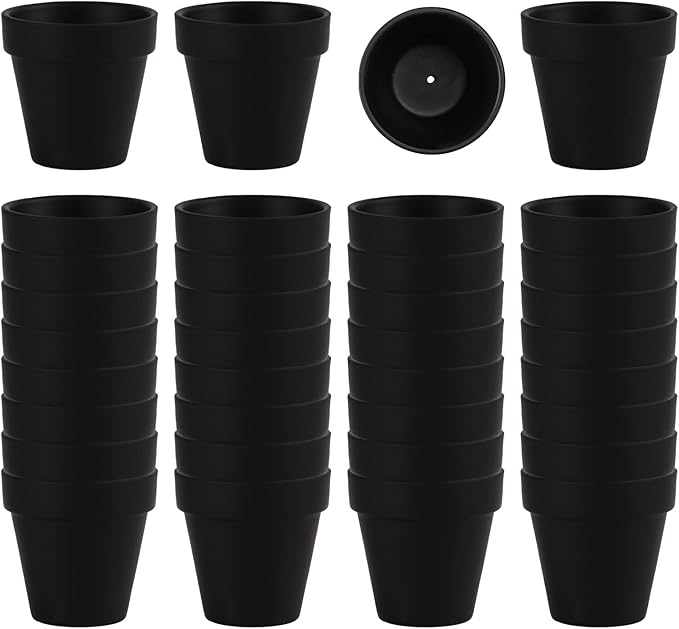 36 PCS Small Mini Black Clay Pots with Drainage Holes, 2.5inch Terra Cotta Pot Clay Ceramic Pottery Planter, Succulent Nursery Pot/Cactus Plant Pot, for Indoor/Outdoor Plants, Crafts, Wedding Favor