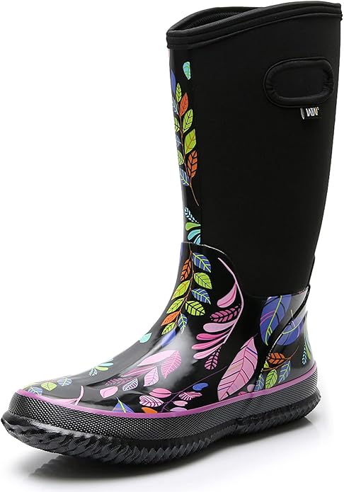 WTW Mid Calf Rain Boots for Women - Waterproof Insulated Neoprene Mud Boots Outdoor Hunting Garden Boots