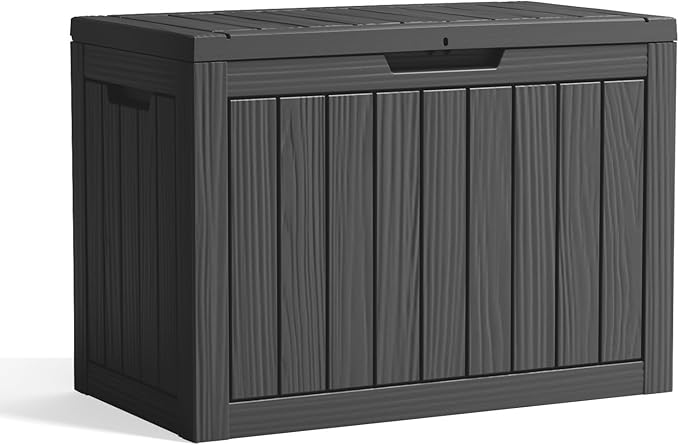 45 Gallon Resin Deck Box, Lockable Patio Outdoor Storage Box for Furniture, Garden Tools and Tools Storage, Waterproof Outside Storage Boxes - Black