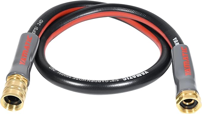 YAMATIC Female to Female Short Garden Hose 5/8 in x 3 ft, 2 in 1 Dual Use Heavy Duty Leader Hose with Solid Brass Connector, All-Weather Water Hose, Burst 300 PSI