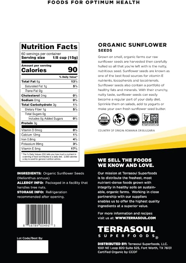 Terrasoul Superfoods Organic Sunflower Seeds, 4 Lbs (2 Pack) - Hulled | Fresh | Vitamin E