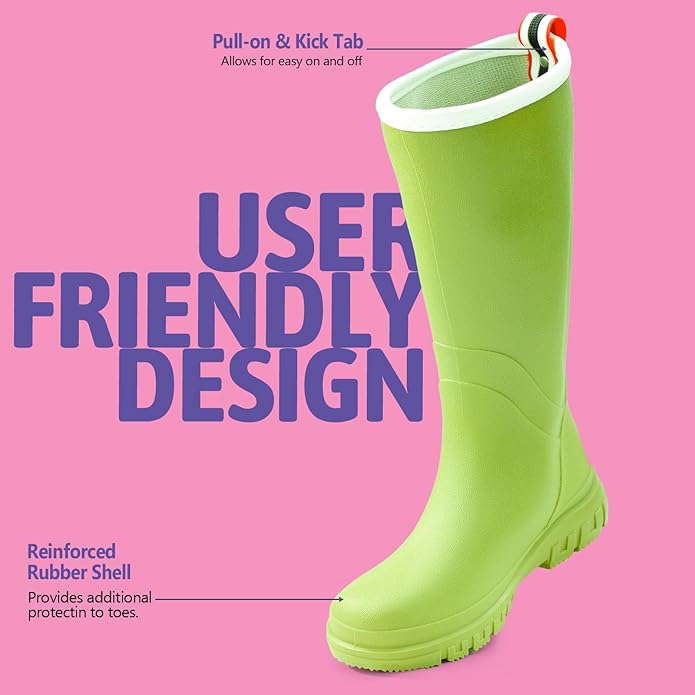 Women's Ankle Rain Boots - Slip On Waterproof Festival & Garden Shoes for Men - Comfortable Lightweight Rubber Wellies with Decorative Buckle