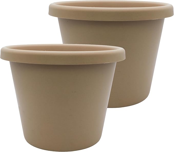 The HC Companies Classic Round Plastic Plant Pot w/Rolled Rim - Lightweight & UV Resistant Flower Pot for Herbs & More - Outdoor & Indoor Plant Pots w/Drainage (17 inch Sandstone, Pack of 2)